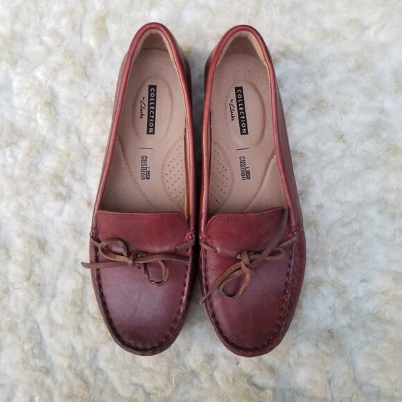 Red Leather Moccasins Clarks Dameo Swing Size 7 Slip On Cushioned Driving Loafer - Picture 13 of 15